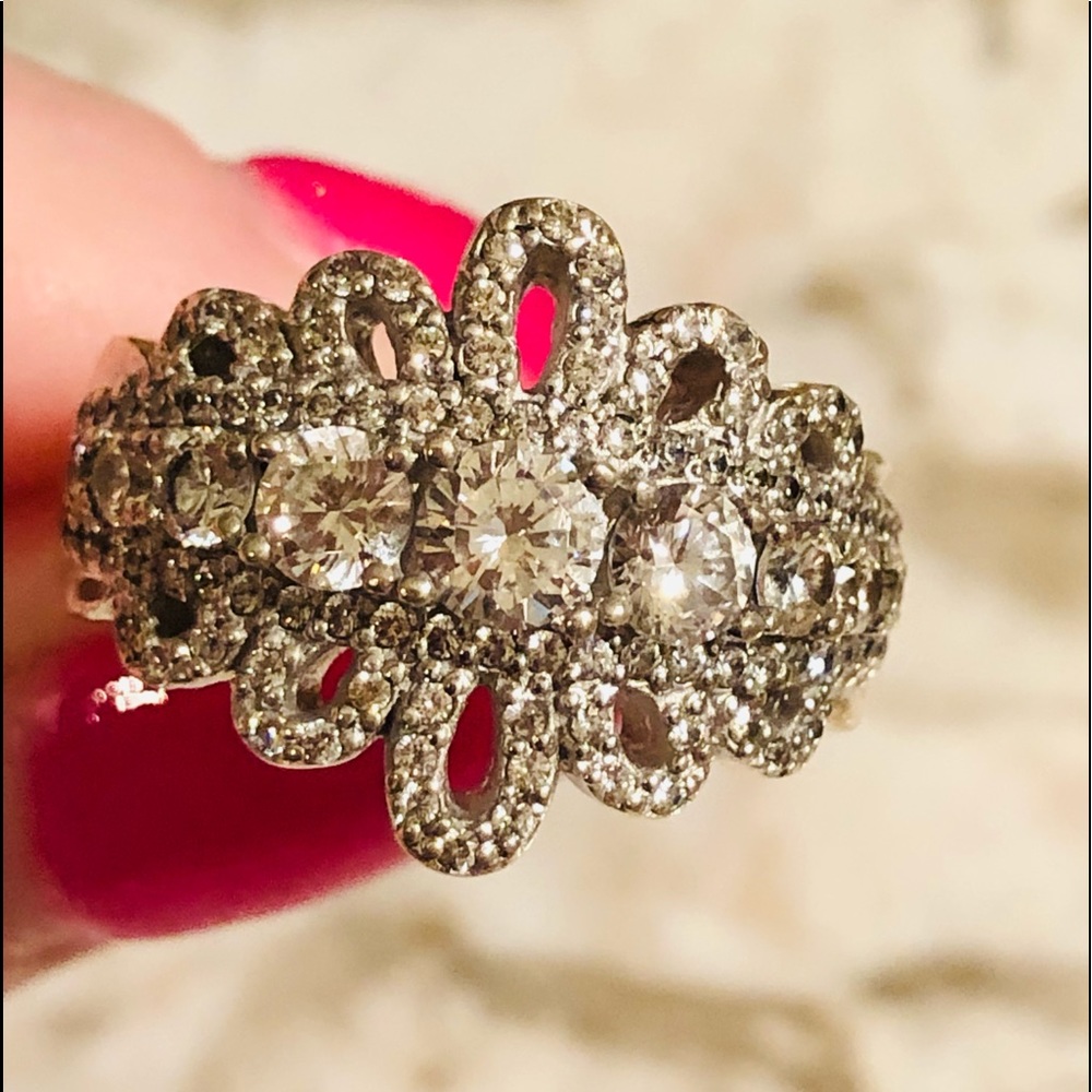 Sterling silver double crown CZ RING